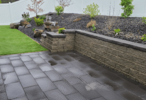 patio with retaining wall